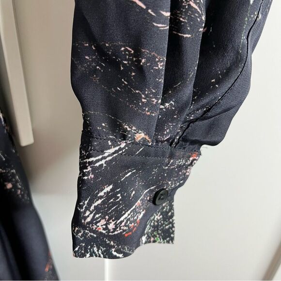 Ooshi Abstract Print Silk Button Down Shirt Dress Black size small - Picture 8 of 16